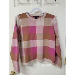 Tahari XL Sweater Long Sleeve Plaid Check Pattern Crew Neck Knit Top